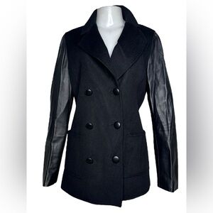 ST. JOHN Wool Angora Cashmere Blend Coat Lamb Leather Sleeves Size 4